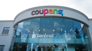 Logos on facade at the shared headquarters of Internet company Coupang and security company SentinelOne in the Silicon Valley town of Mountain View, California, October 28, 2018.