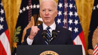 President Joe Biden answers a question during his first press briefing in the East Room of the White House in Washington, DC, on March 25, 2021.