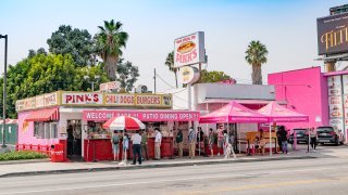 General views of Pink's Hot Dogs.