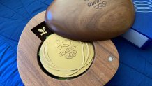 Olympian Jeff Henderson's gold medal from the 2016 Summer Olympics.