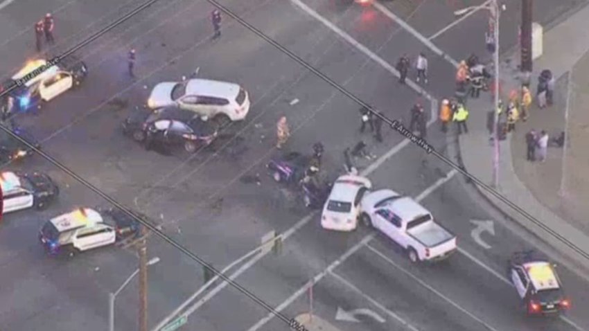 A police chase ended with several people injured in Glendora on Monday, March 8, 2021.