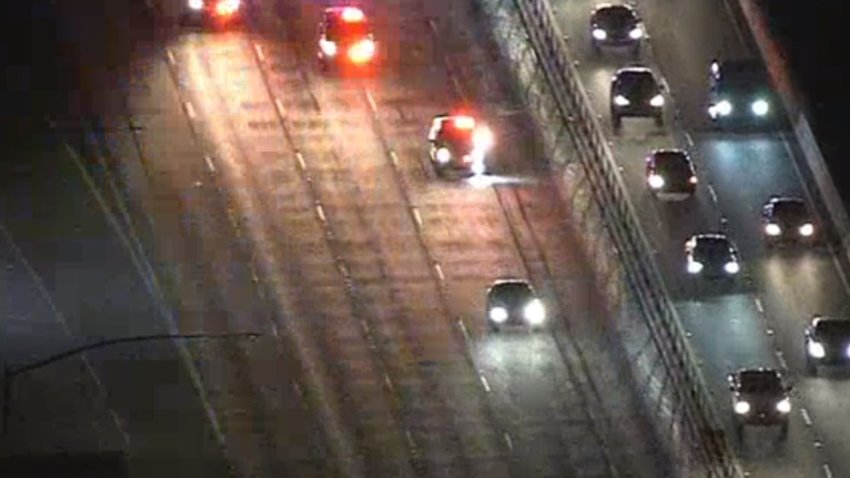 Police chase a car in Orange County on Monday, March 1, 2021.