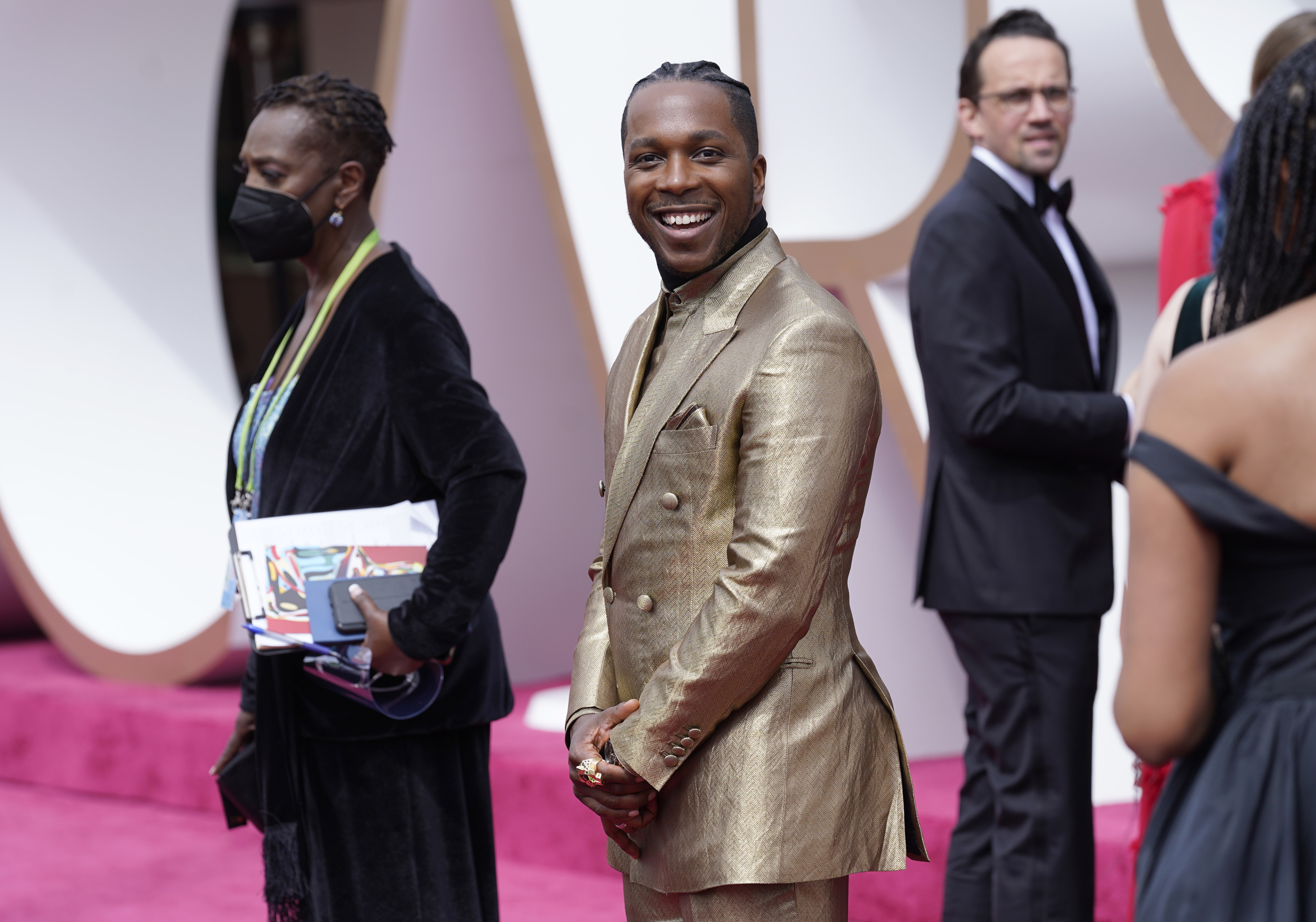 EMPTY_CAPTION"One Night in Miami..." star Leslie Odom Jr., who was nominated for best supporting actor, arrives at the Oscars.