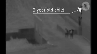Surveillance cameras capturing the moment a child is from from atop the border wall