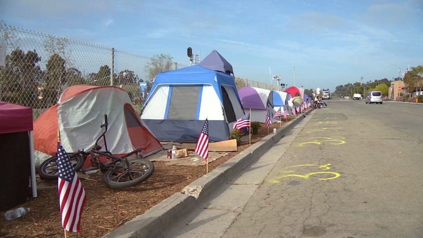 A shot of an Oceanside homeless encampment from 2021