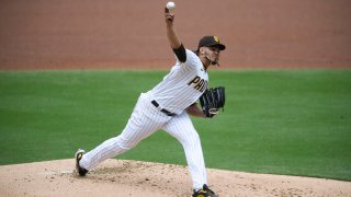 SAN DIEGO, CA – APRIL 21: Dinelson Lamet #29 of the San Diego Padres pitches during the second inning of a baseball game against the Milwaukee Brewers at Petco Park on April 21, 2021 in San Diego, California. (Photo by Denis Poroy/Getty Images)