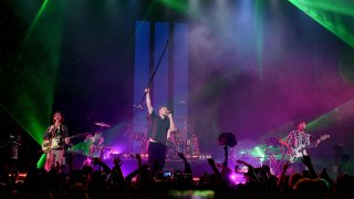 Recording artists Daniel Wayne Sermon, Dan Reynolds, and Daniel Platzman of Imagine Dragons perform at Imagine Dragons Live presented by Citi and Live Nation exclusively for Citi cardmembers and broadcast in VR via NextVR at The Belasco on June 15, 2017 in Los Angeles, California.