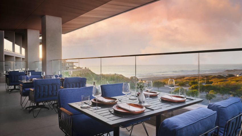 The patio at VAGA Restaurant & Bar at the new Alila Marea Beach Resort Encinitas.