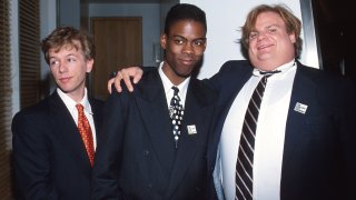 David Spade, Chris Rock, and Chris Farley during 65th Annual Academy Awards