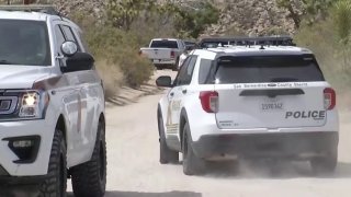 San Bernardino County Sheriff's Department SUVs in the Yucca Valley area.