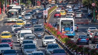 Traffic jams on the main roads of Shanghai, China, on Oct. 9, 2020.