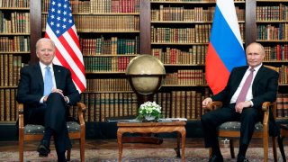 Russian President Vladimir Putin and U.S. President Joe Biden attend a meeting at Villa La Grange in Geneva, Switzerland June 16, 2021.