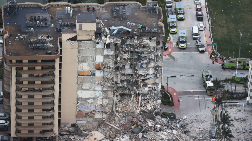 Search and Rescue personnel work after the partial collapse of the 12-story Champlain Towers South condo building on June 24, 2021 in Surfside, Florida.