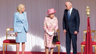 US President Joe Biden and First Lady Jill Biden with Britain's Queen Elizabeth II during a visit to Windsor Castle