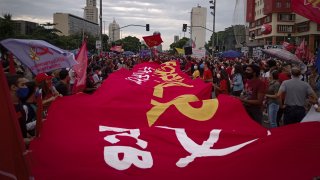 Thousands of people stage a protest against the government of President Jair Bolsonaro in Rio de Janeiro, Brazil on June 19, 2021.