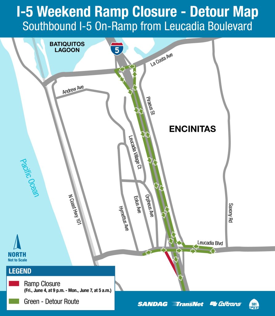 Diagram showing the ramp closure this weekend on I-5
