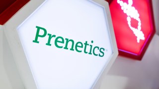 Signage for Prenetics, a Hong Kong-based biotechnology company, at the company’s laboratory in Hong Kong, China, on Jan. 26, 2018.