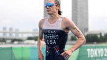 Katie Zaferes of Team United States competes during the Women's Individual Triathlon on day four of the Tokyo 2020 Olympic Games at Odaiba Marine Park on July 27, 2021, in Tokyo, Japan.