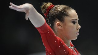 US gymnast McKayla Maroney competes on uneven bars during the 44th Artistic Gymnastics World Championships in Antwerp on October 2, 2013.