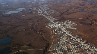 An aerial view of Bethel, AK on May 13, 2014. Bethel, which has a population of about 6,000, and is the largest bush town, serves as one of the Bypass Mail hubs.