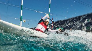 Jessica Fox of Team Australia during training at the Kasai Canoe Slalom Center