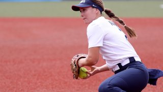 Ali Aguilar fields a ground ball on Day 1