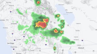 A radar map of San Diego Weather at 4:45 p.m. on July 22, 2021