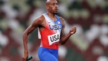 Vernon Norwood of Team USA competes in the Men's 4x400m relay heats on day fourteen of the Tokyo 2020 Olympic Games at Olympic Stadium on Aug. 6, 2021 in Tokyo, Japan.