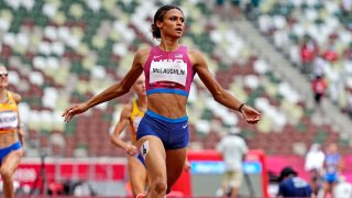 Sydney McLaughlin competes