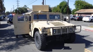Pomona police arrested a man after a stolen military Humvee chase.