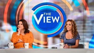 Ana Navarro and Sunny Hostin on the set of ABC's The View.