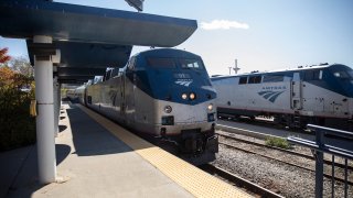 An Amtrak train in Portland, Oregon