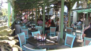 Outdoor dining area in San Diego's Little Italy community