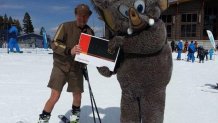 UPS employee and Ocean Beach resident Steve Krueger poses with Mammoth Mountain mascot Woolly Mammoth in this undated image.