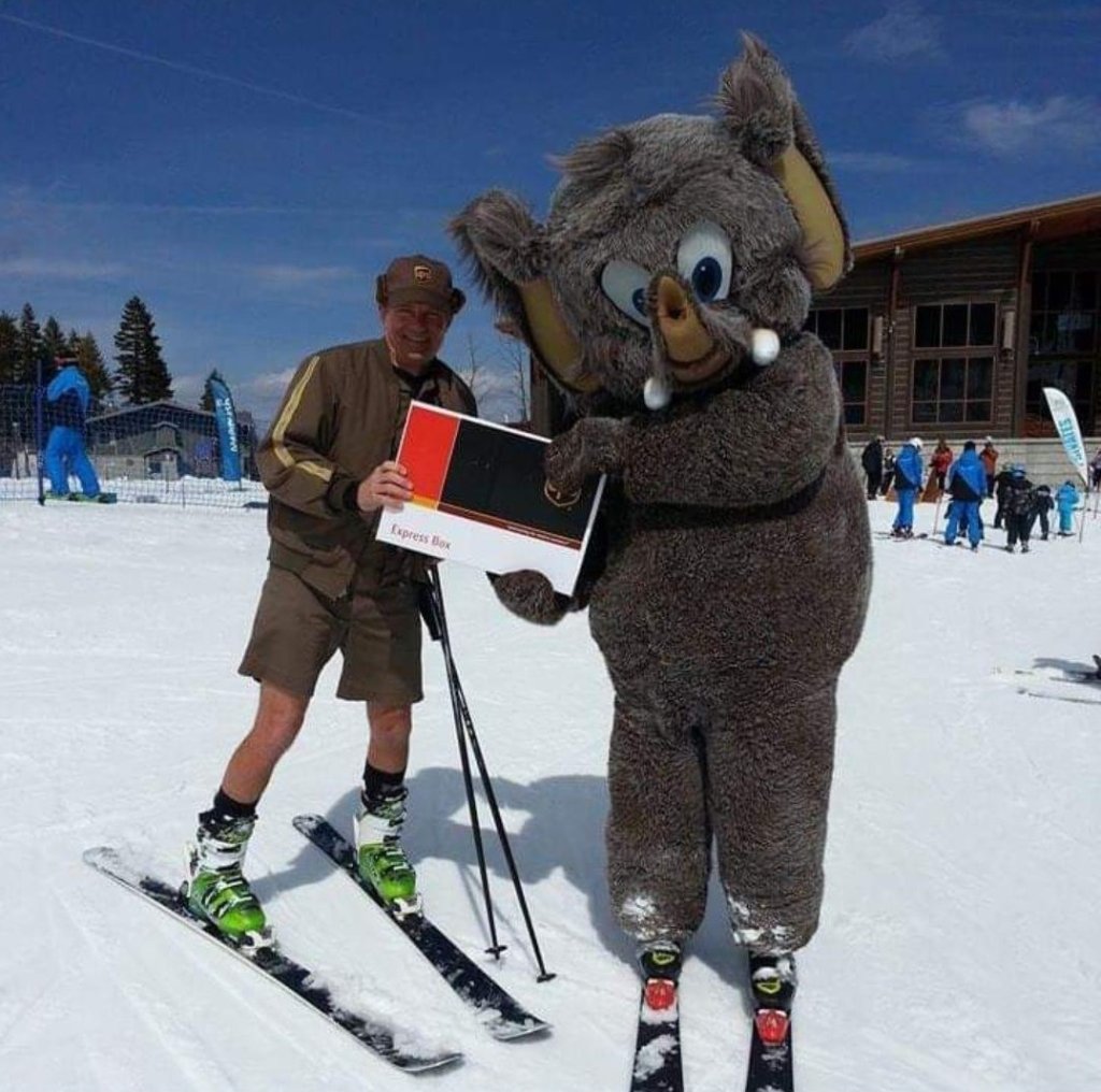 UPS employee and Ocean Beach resident Steve Krueger poses with Mammoth Mountain mascot Woolly Mammoth in this undated image.