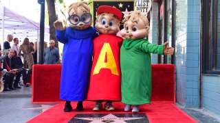 Alvin and the Chipmunks pose on their just unveiled Hollywood Walk of Fame Star during a ceremony in Hollywood, California on March 14, 2019 in celebration of their 60th anniversary.