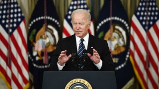 US President Joe Biden delivers remarks on the October jobs report from the State Dining Room of the White House in Washington, DC on November 5, 2021.