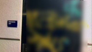A blurred image of the antisemitic graffiti found at Bonita Vista High School and Bonita Vista Middle School in Chula Vista on Halloween night.