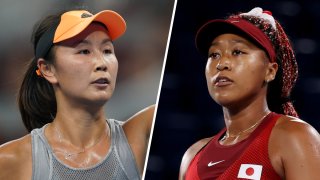 Athletes, including tennis star Naomi Osaka, right, are concerned about the disappearance of notable tennis player Peng Shuai, left, after Peng accused a Chinese former vice premier of sexual harassment on social media. Peng has not been seen in public since she made the November 2 accusation, which was swiftly deleted from Chinese social media platform Weibo.