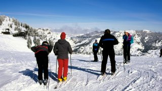 In this undated file photo, skiers are seen Crystal Mountain Resort in Washington state.