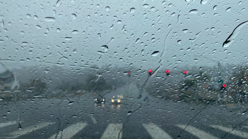 Rain as seen from a car traveling in San Diego.