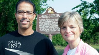 Keith Plessy (left) and Phoebe Ferguson, descendants of the principals in the Plessy V. Ferguson court case