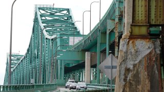 Drivers take an exit ramp off the Tobin Memorial Bridge in Chelsea, Mass