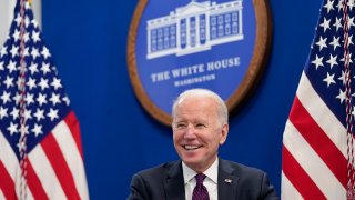 President Joe Biden speaks during a meeting with the President's Council of Advisors on Science and Technology at the Eisenhower Executive Office Building on the White House Campus, Thursday, Jan. 20, 2022.