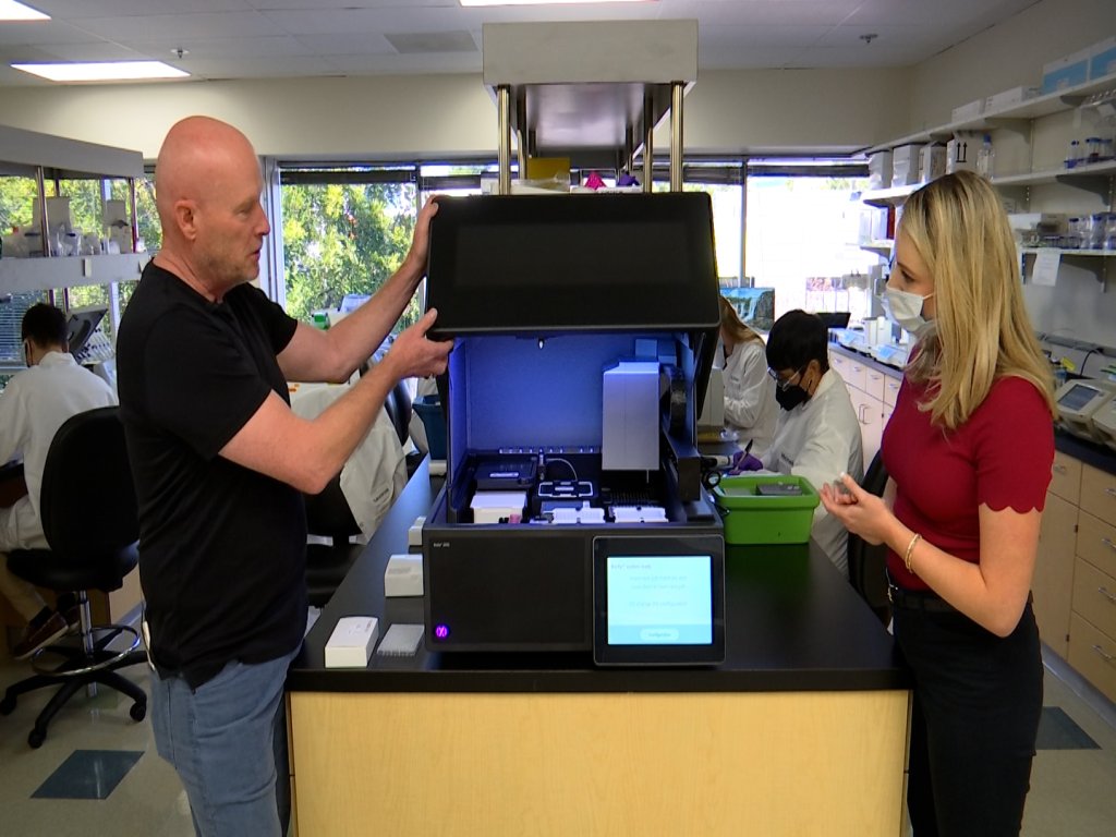 CEO of Codex DNA, Todd Nelson, gives NBC 7's Madison Weil a tour of the laboratory, Jan. 24, 2022. 