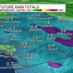 Projected rainfall totals for San Diego County by Wednesday, Feb. 23, 2022.