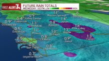 Projected rainfall totals for San Diego County by Wednesday, Feb. 23, 2022.