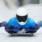 Kelly Curtis finishes a skeleton run