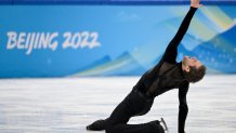 USA's Jason Brown competes in the Men's Single Skating Short Program of the Figure Skating event during the 2022 Winter Olympics at the Capital Indoor Stadium in Beijing, China on Feb. 8, 2022.