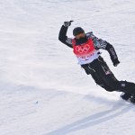 USA's Shaun White reacts after his run in the Snowboard Men's Halfpipe qualification run during the Beijing 2022 Winter Olympic Games at the Genting Snow Park H & S Stadium in Zhangjiakou on February 9, 2022.